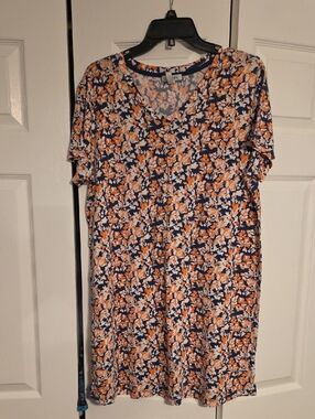 Jockey, Navy &  Orange,  Floral Sleepshirt, Large, Good Condition